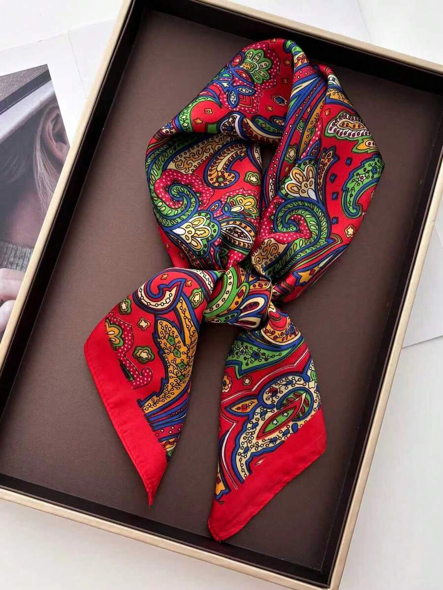 1 chiếc khăn vuông bằng satin 27,6"x27,6", khăn trùm đầu in họa tiết dành cho nữ, có thể dùng làm băng đô, dây buộc tóc, khăn choàng, khăn quàng cổ, phụ kiện thời trang phù hợp với váy, đi biển, đi nghỉ mát. - Hạt điều đỏ lớn - Xem 1
