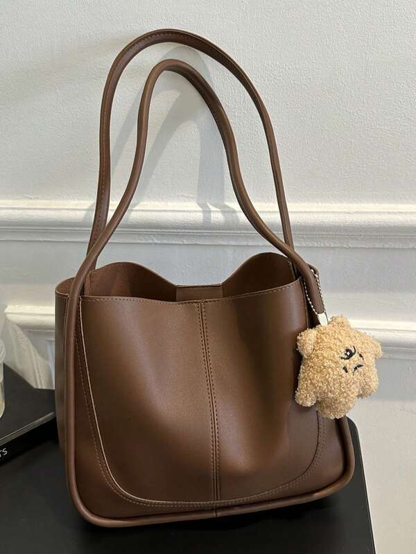 Bolsa vintage e retrô feminina, elegante, casual, combinando, em PU, com costura de cor sólida, grande capacidade, bolsa de ombro, bolsa escolar, grande capacidade, portátil, clássica, casual, casual para negócios, para adolescentes, mulheres, estudantes universitárias, trabalhadoras de colarinho branco, perfeita para o trabalho, volta às aulas, ensino fundamental, ensino médio, faculdade, férias, bolsa de inspiração retrô para mulheres, novas bolsas grandes da moda para mulheres