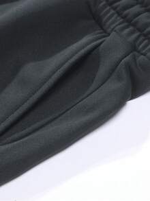 Men's Thin Letter Print Hooded Sweatshirt And Drawstring Waist Pants Set, Fashionable Casual Outfit With Pockets, Suitable As Gift For Husband Or Boyfriend, Spring/Autumn - Dark Grey - View 11