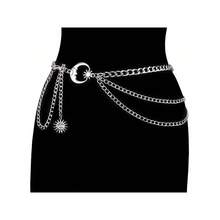 1pc Fashionable Jewelry Multi-Layer Metal Chain Waist Chain/Belt, Hip-Hop Punk Sun Moon Decoration Body Chain Fall, Autumn, Halloween - Bạc - Xem 5