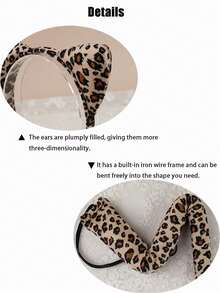 Set de 3 piezas de accesorios con estampado de leopardo: diadema con orejas de leopardo, cola de leopardo, moño de leopardo, adecuado para carnaval, fiesta y actuaciones en el escenario - Multicolor - Ver 6