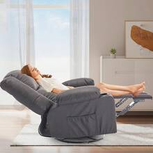 Linting - Sillas reclinables giratorias de masaje con calor de piel sintética gruesa y acolchada, cómodas reclinables manuales con portavasos, sillas mecedoras, color café clásico - Marrón Vintage - Ver 11