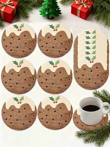 6/3/1 pièce Dessous de verre en bois mignon pour Noël, convient pour la décoration de table de Noël, les meubles, les dessous de verre pour boissons à la maison, les dessous de verre pour verres à vin, cadeaux de Noël, décorations de Noël, cadeaux pour Noël, décorations de Noël et des fêtes