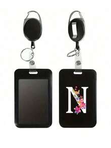 Ví đựng thẻ ID màu đen có kẹp cuộn rút màu đen, in chữ cái đầu tên hoa màu trắng, ví đựng thẻ chống trộm, ví đựng thẻ nhựa cứng có khe xỏ ngón tay cái màu đen, ví đựng thẻ ID có thể mở rộng, bảo vệ thẻ bảo hiểm y tế, bảo vệ thẻ y tế/an sinh xã hội chống thấm nước, ví đựng thẻ đi lại, đựng thẻ ăn, nhỏ gọn, vật dụng thiết yếu hàng ngày, quà tặng ngày lễ, quà sinh nhật, quà mùa thu/đông, quà Giáng sinh. - màu đen - Xem 18