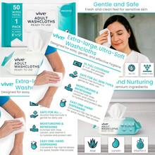 Vive Disposable Washcloths For Adults And Elderly 1 Pack - 50 Count - 8"X12" Incontinence Wipes For Men And Women Hypoallergenic No Rinse Adult Body Wipes For Sensitive Skin Unscented - Không mùi - Xem 1