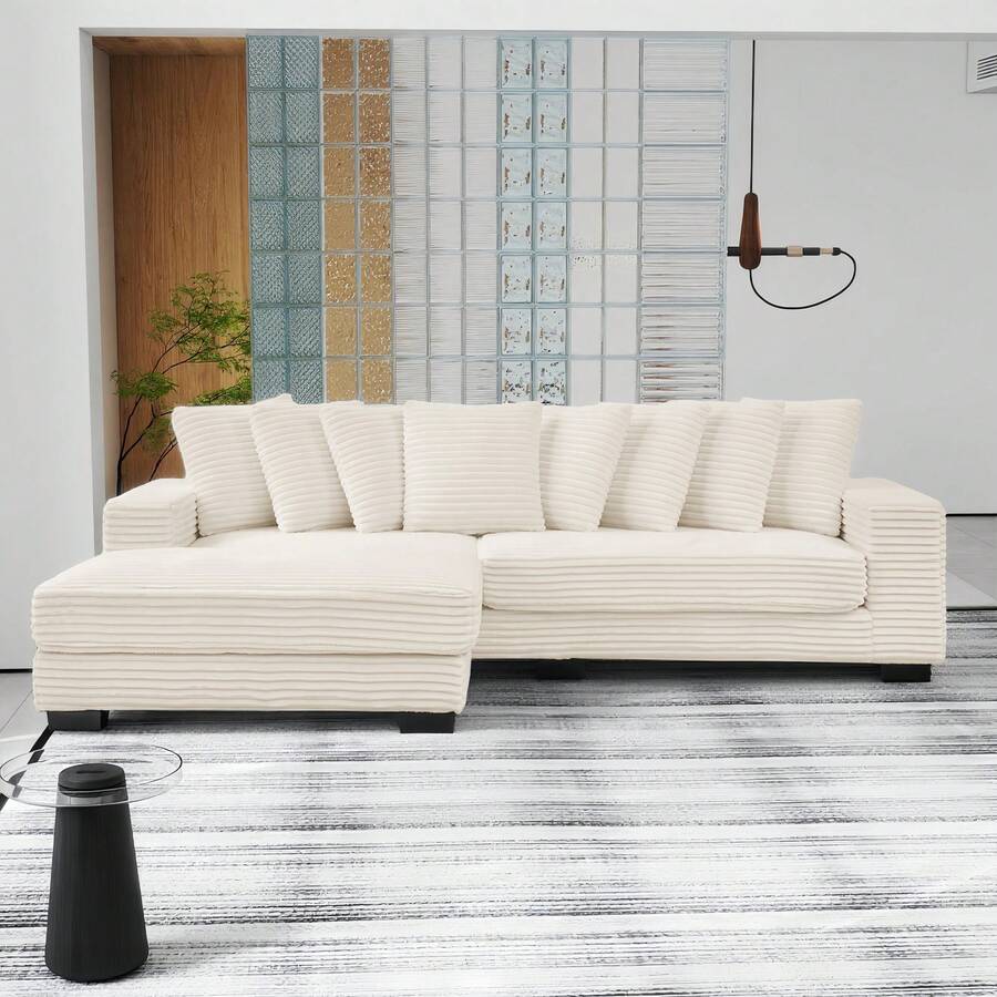 Cyurce-Dukaroï Quilted Covered Double Bed-Style Sofa Set,Couch,Muebles Para Sala,Sofas For Living Room, L-Shaped Modular Convertible Sofa, Adjustable Footrest Position - 米色 - 查看 1