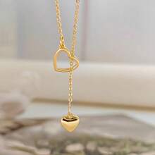 Luxval Lariat Gold Necklace For Women, Dainty Long Necklace 14k Gold Plated/Silver Y-Shaped Pendant Necklaces  Beaded Chain Drop Necklaces Jewelry For Women Gifts{"Color_name":"Gold-DoubleHeart"} - 金雙心 - 查看 7