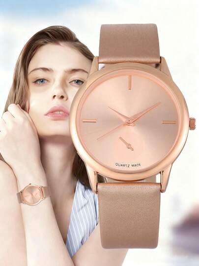 1 pieza Reloj de mujer de moda minimalista y versátil, elegante, de piel de PU, disponible en dos colores, regalo ideal para hermanas, adecuado para uso diario, esencial para el campus/Navidad, Halloween, cumpleaños