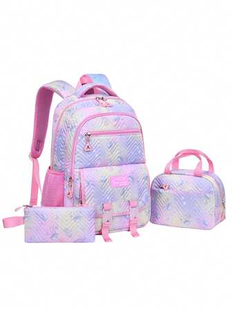 1 Set Jellyfish Print Backpack Set, Multi-Pocket Design, Adjustable Shoulder Straps, Dual-Zipper Closure, Large Capacity, Suitable For Daily, School Use, Back To School Gift