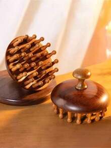 1 chiếc bàn chải massage đĩa gỗ - Máy massage da đầu phù hợp với tóc thường, lược tạo kiểu đa năng để chăm sóc tóc và massage kinh lạc toàn thân, di động và làm quà tặng lý tưởng - Xem 10