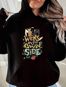 Wir sind auf unserer eigenen Seite Rundhals Kurzarm Kapuzen Sweatshirt Damen und Herren gemusterter Sweatshirt - Schwarz - Übersicht 5