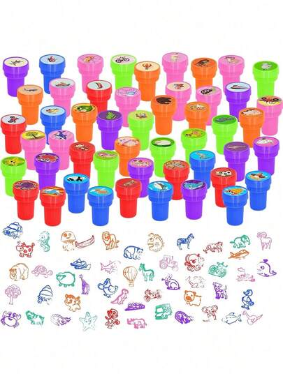 100pcs Children's Self-Ink Stamps Children's Toys Stamps Face Seal Scrapbook DIY Painting Album Decoration, Cute Stamp Stamp Pattern Style May Be Repeated, Youth Stationery Toys Decorate Halloween, Thanksgiving And Christmas Gifts Animal Number And Letter Print Pattern Random Hair Beast Game, Suitable For Birthday Gifts The Best Gift For Kids For New Year's Gifts (The Packaging And Color Are Random Patterns Speed Random Hair May Have Repeats)