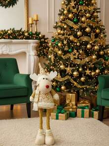 Muñeco Decorativo De Navidad  Alto , Decoración Navideña  , Muñeco De Santa Claus , Muñeco De Reno , Muñeco De Nieve , Decoración De Navidad Para Sala De Estar , Decoración Para Árbol de Navidad , Figuras De Tela Decorativos , Muñeco Decorativo  De 53cm de alto . Muñeco Con Patas Retráctil con 33 cm - Dorado D3 - Ver 2