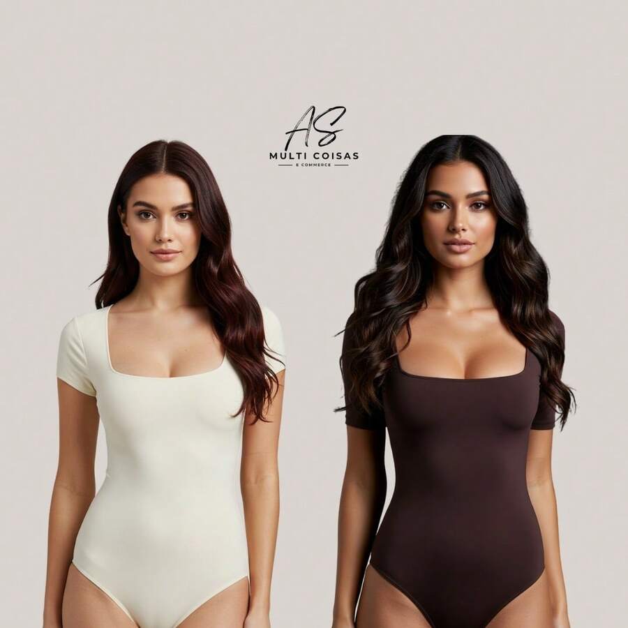 KIT WITH 2 SHORT SLEEVE BODYSUITS WITH ZIP AND DOUBLE LINING IN SUPLEX FABRIC - OFF/BROWN - View 1