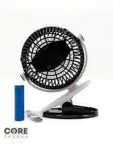 Mini Portable Rechargeable Fan 3 Speeds For Desk With Clip - Black - View 3