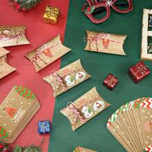 12pcs Christmas Pillow Boxes With Ropes, Candy Packaging Boxes, Christmas Party Gift Packaging Advent Calendar Gift Packaging Box Christmas Matching Supply - Multicolor - View 5
