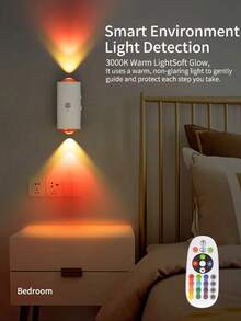 1pc Modern Sensor Night Light, USB Rechargeable LED Wall Lamp, RGB Dimmable, Suitable For Entrance, Bedside, Desk, Wardrobe, Etc., With Magnetic Stair Light - White - View 5