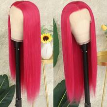 13x4 Free Part Mint Green Long Straight Lace Front Wigs Glueless Long Silky Straight Wigs Pre Plucked HD Lace 180% Density Light Green Wig Soft Free Part Wear And Go Lace Front Wigs For Fashion Women Party & Daily Wear 26 Inch - 玫瑰紅 - 查看 3