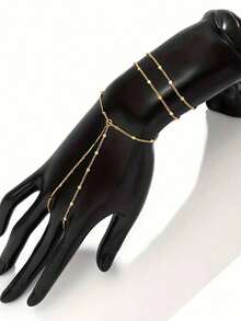 1pc Minimalist Geometric Sequin Patchwork Bracelet, Unique Design Finger Chain For Women - Flattened Circle - View 3