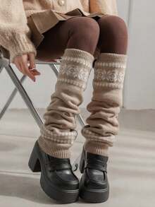 1 Pair Autumn/Winter Korean Style Fair Isle Snowflake Knit Thicken Leg Warmers, Cozy - Multicolor - View 6