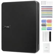 Gabinete de 48 llaves, caja fuerte para llaves con combinación y cerradura de llave, caja de almacenamiento digital, organizador de llaves de acero con estantes ajustables, 48 ​​etiquetas coloridas para llaves y una tarjeta de registro para la escuela, oficina, hotel - 48 llaves - Ver 8