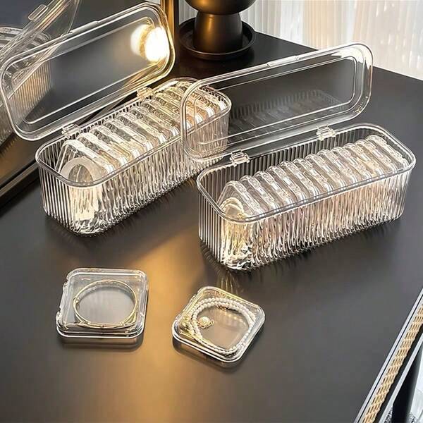 1 pieza Organizador de maquillaje multifuncional, caja de almacenamiento a prueba de polvo para brochas de maquillaje, lápiz labial, joyería transparente para pulseras, aretes, collares, esmalte de uñas, lentes de contacto