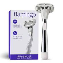 Flamingo Razors For Women 1 Razor Polished Chrome Handle And 1 Razor Blade Refill - 如圖 - 查看 1
