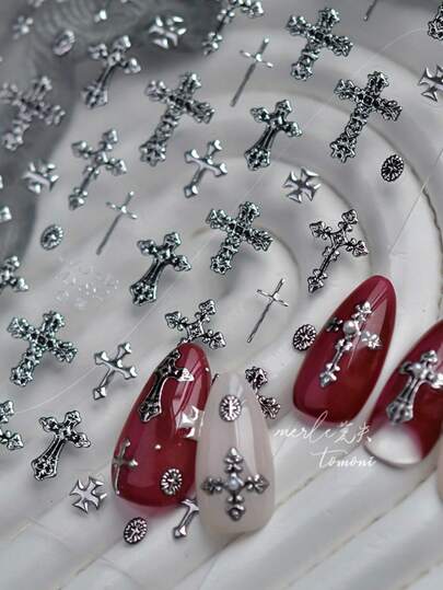 Beautizon Nailartlab 1片金属美甲贴纸，DIY复古暗黑风格十字架美甲贴花配件美甲用品美甲贴纸