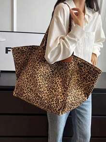 Bolso de mano con estampado de leopardo marrón de moda, bolso de hombro de gran capacidad, bolso perfecto para llevar debajo del brazo para ir al trabajo - Marrón - Ver 2