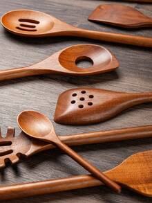 3pcs Rosewood Non-Stick Wok Spatula, Frying Pan Spatula, Rice Paddle, Wooden Soup Ladle, Salad Mixing Spoon Kitchen Utensil Set