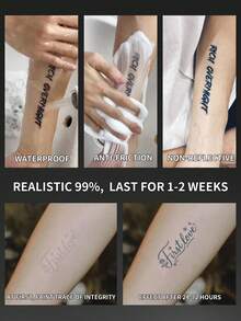 5Pcs Fake Tattoo Temporary Tattoos Semi Permanent Tattoo Floral Letter English Y2K Waterproof Sweatproof Last For 1-2 Weeks Realistic Herbal Juice Anti-Friction Non-Reflective Black For Woman And Men Tattoo Stickers For Arm, Chest, Leg, Abdomen, Waist, Finger, Neck, Spine, Modernist Body Art