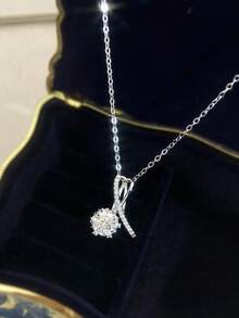 1 件经典项链 1 克拉莫桑石钻石项链 S925 纯银婚礼项链订婚项链奢华珠宝礼物女孩女士周年纪念 - 銀色 - 查看 2