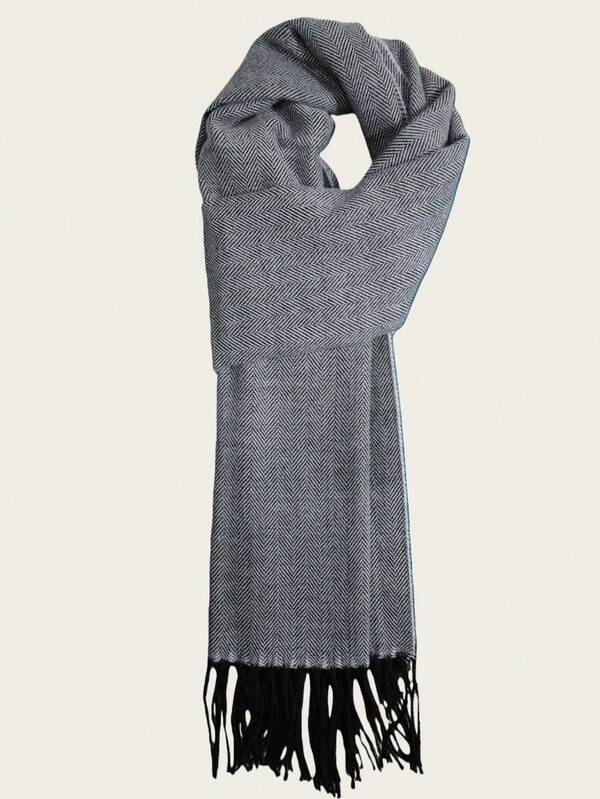 Nuova sciarpa a spina di pesce monocolore, sciarpa lunga e spessa lavorata a maglia con nappe, unisex, adatta come regalo per il fidanzato, scalda collo, coperta, adatta per l'autunno/inverno