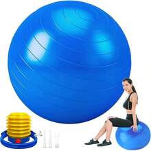 NEWKIBOU Pelota de Pilates (Fitball Anti-Burst) 25cm, 55cm, 65cm, 75cm - Pelota de Ejercicio para Yoga, Embarazo, Abdominales y Ejercicios Básicos - Incluye Bomba de Aire - azul - Ver 8