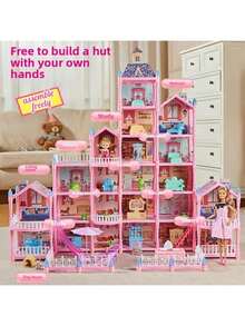 Maison de poupée château charmante de princesse - Résine ABS multicolore avec des lumières scintillantes, style villa sur plusieurs étages avec toit et escaliers décorés, cadeau d'anniversaire ou de Noël idéal