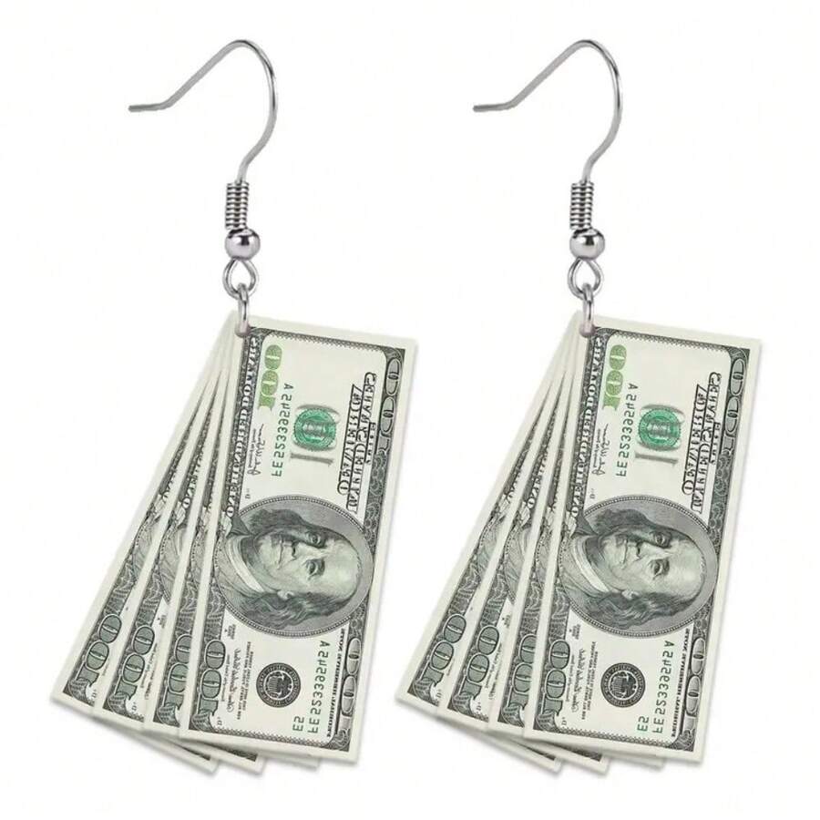 New Flat 2D Dollar Acrylic Earrings, Fashionable And Creative Holiday Gift Earrings. - 美元耳環 - 查看 1