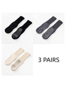 3 Pairs Multi-Color Unisex Yoga Socks, Fashion Cuff Design, Full Foot Silicone Non-Slip Shock-Absorbing, Suitable For Dance, Pilates, Yoga, Indoor Fitness, Back To School Gift Traction Socks