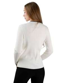 Einfacher Strickpullover mit Kapuze und vertikalem Streifenbesatz in Kontrastfarbe für Damen, gestreift, lässig, für den Alltag im Herbst und Winter