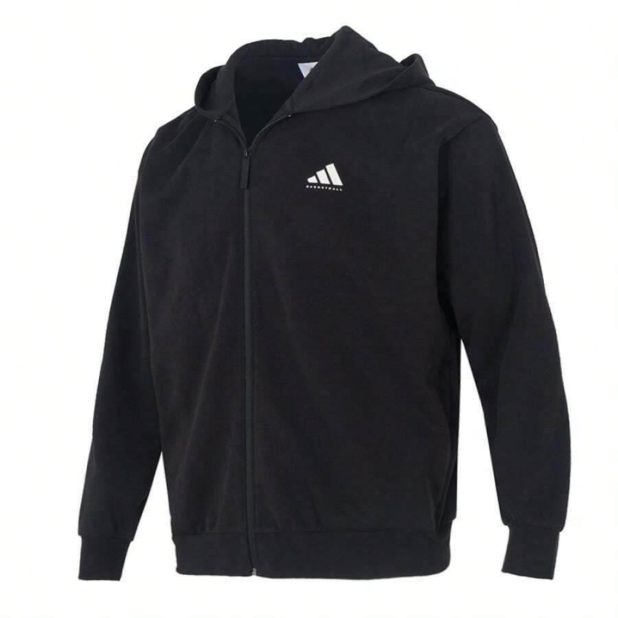 Adidas Men's/Women's Unisex Knit Fleece-Lined Hooded Jacket, ADI BB FZ HOODY, Loose Fit, Polyester Fabric, Black, KB3064 - Black - View 1