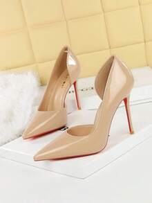 European & American Style Banquet Patent Leather Pointed Toe High Heel Shoes, Fashionable Super High Heels For Women - Khaki - View 3