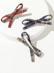 Bộ 4 kẹp tóc nơ kẻ caro, kẹp tóc mái đồng phục phong cách học sinh, phụ kiện tóc đa năng cho bé gái - Nhiều màu - Xem 3