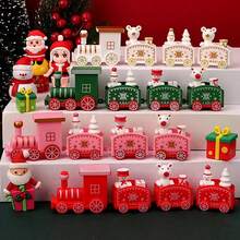 1pc Christmas Decor 4-Piece Mini Train Figurine(Dimensions After Assembly(7.67inx1.81in)), Children's Birthday Gift, Display Decoration
