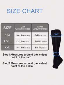 1双黑色休闲压缩袜，侧边条纹带拉链，露趾隐形设计，适合健身塑形，是绝佳的圣诞礼物和独特的新年礼物。