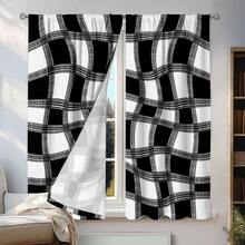 Bộ rèm cửa trang trí in kỹ thuật số đen trắng hình học hiện đại - 2 tấm, rèm cửa sổ riêng tư mỏng nhẹ cho phòng ngủ và phòng khách, vải chải chống phai màu, đầu có túi thanh, polyester, có thể giặt bằng máy, dùng được cho mọi mùa - Nhiều màu - Xem 7
