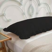 1pc Solid Color Ruffle Edge Body Pillow Cover (Pillow Insert Not Included), 20in*54in Headboard Pillow Protector Sleeve, Skin-Friendly Warm Breathable Pocket Pillow Case, Suitable For All Seasons, Machine Washable, Home/Bedroom Use - Black - View 4