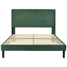 Upholstered Bed 140 X 200 Cm, Bed Frame With Slatted Base And Headboard, Upholstered Double Bed, Dark Green Velvet Textile Cover, Modern And Timeless Design, Youth Bed - Green - View 6