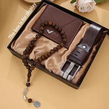 3-delat set med plånböcker för män + bälte + pärlarmband, moderiktigt, affärsmässigt och elegant set med plånböcker för män, viktiga dagliga accessoarer för män, lämplig för årsdagar, alla hjärtans dag, födelsedagar, shoppingfestivaler som presenter, ingen presentask - Brun - Visa 11