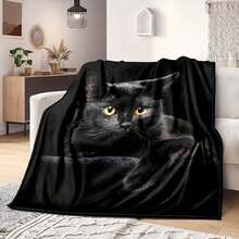 1 Super Soft Black Cat Print Flannel Blanket - Cozy Multi-Use Blanket For All Seasons Of Warmth - Perfect Nap Blanket And Luxurious Gift For Sofa, Bed, Camping And Travel - Black - View 8