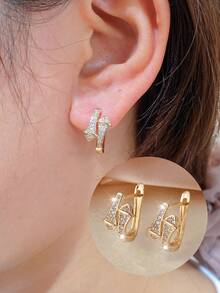 1 对简约时尚心形镶嵌耳钉情人节