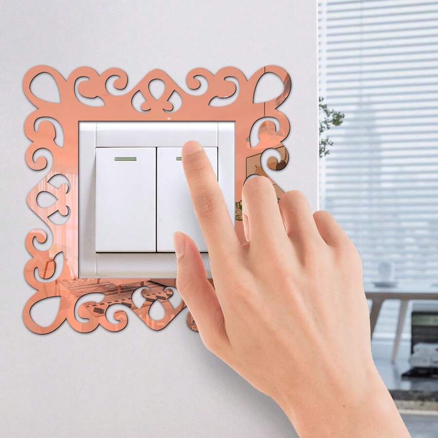 1pc Acrylic Floral Pattern Mirror Switch Sticker, Home Decor For Room, Living Room, Porch - Rose Gold - View 1